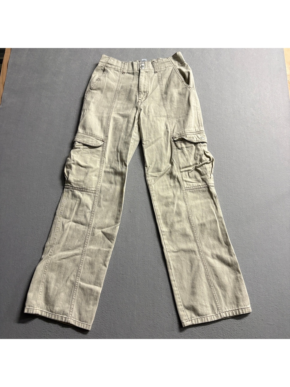 RSQ Cargo Pants Womens Small Khaki Beige Cotton Wide Leg Utility High Rise